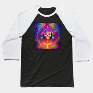 Skeleton Skull Listening To Music Baseball T-Shirt